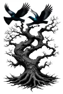 poison tree with 3 doves flying tattoo design idea