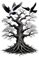poison tree with 3 doves flying tattoo design idea