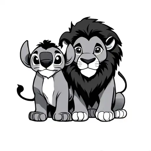 stitch et simba lion king tattoo design idea