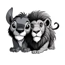 stitch et simba lion king tattoo design idea