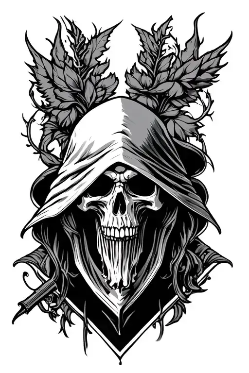 fine line grim reaper silohuette tattoo design idea