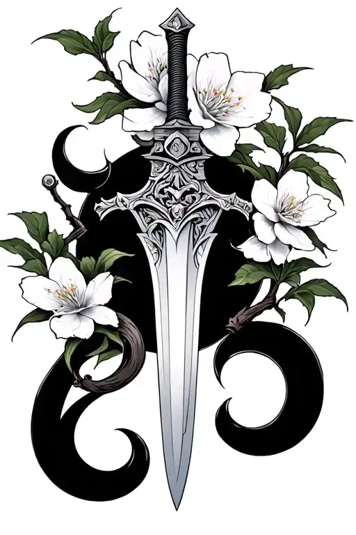 Cherry Blossom Samuri Sword tattoo design idea