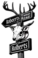 deer skull on street sign "roberts road" tattoo design idea