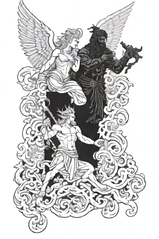 war of gods heaven and hell tattoo design idea