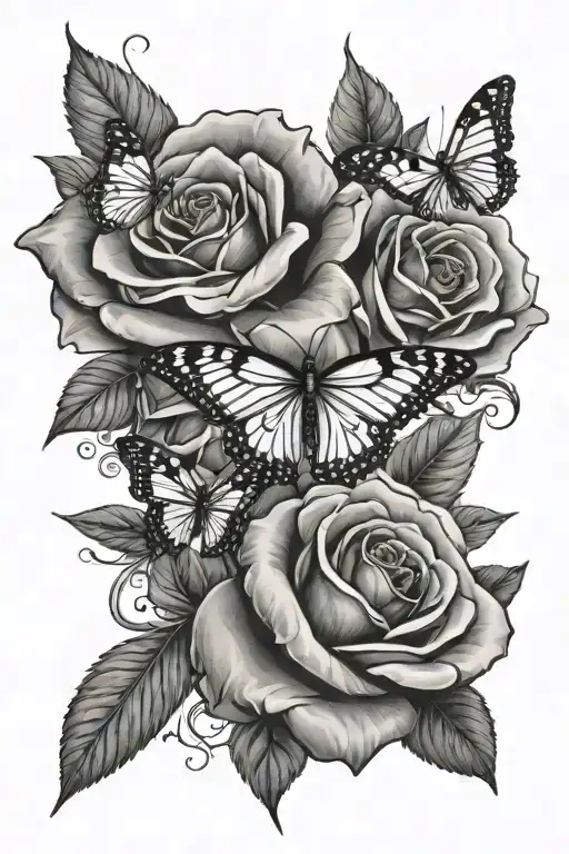 roses and butterflies tattoo design idea