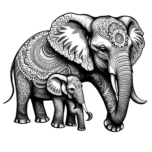Mandala Elephant family tattoo design idea