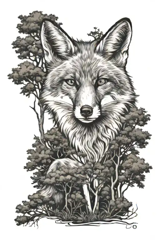 fox with trees  tattoo design idea