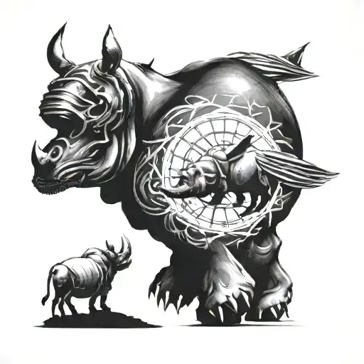 a military tattoo, Insert the motives of: EOD, bombs, rhino, wings, north tattoo design idea