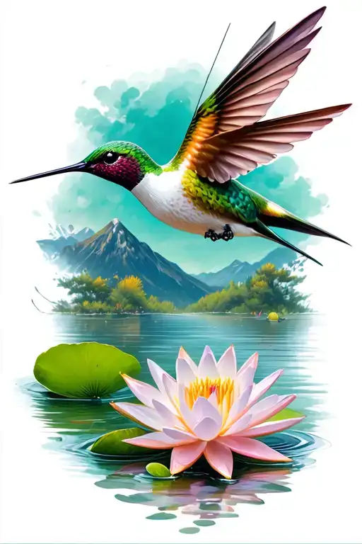 hummingbird water lily flowers nature fishing camping mountains tattoo design idea