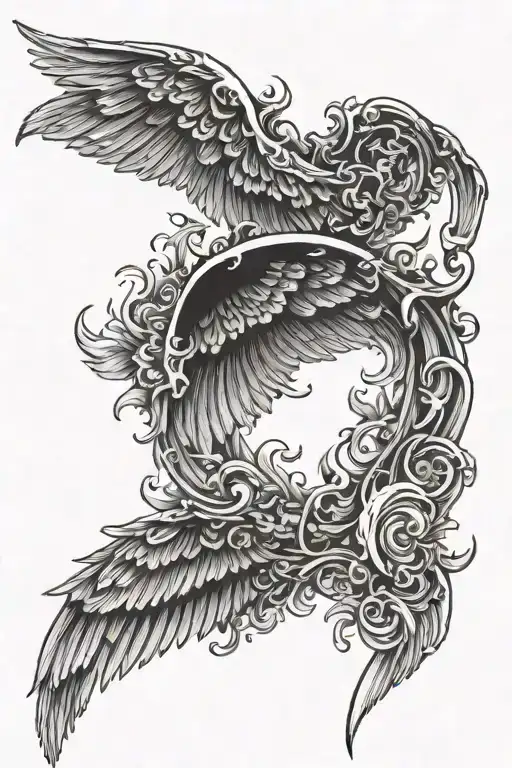 WINGS OF ANGELS WITH FIRE tattoo design idea