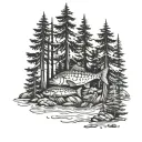 forest clearing fish fir tree acacia tattoo design idea