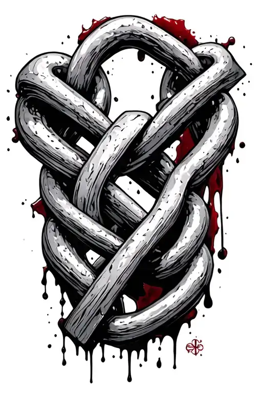 broken Cuban link chain through upside down crosses blood tattoo design idea