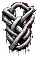 broken Cuban link chain through upside down crosses blood tattoo design idea
