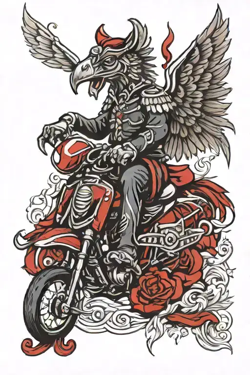 Red Ink polish hussar wings with bullhead tattoo design idea
