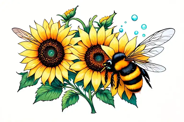 tiffany, crush, sunflower, bumble bee, water, love, grief tattoo design idea