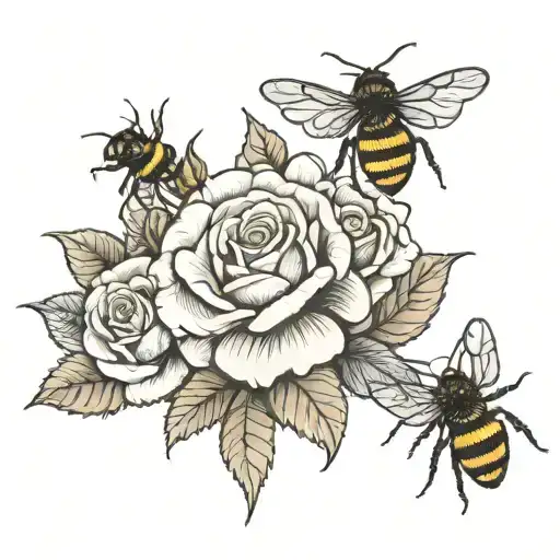 rose and two bees  tattoo design idea
