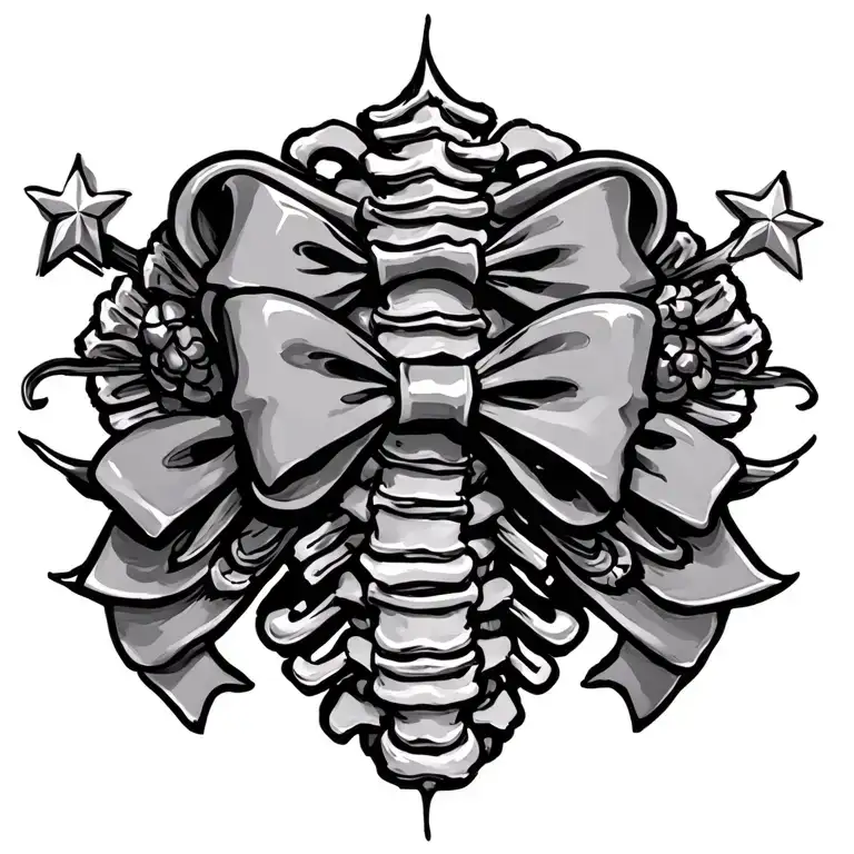 spine tattoo with bows and stars going down the joints tattoo design idea
