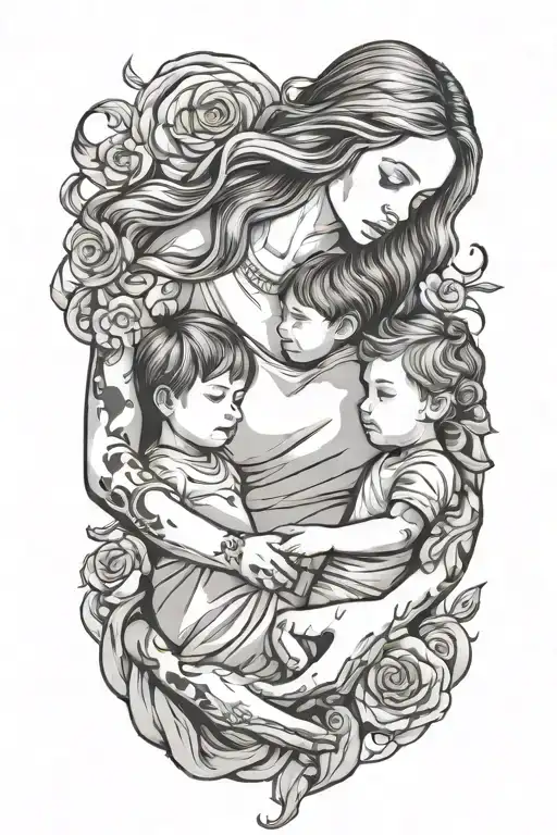 mother and 2 children holding hands holding tattoo design idea
