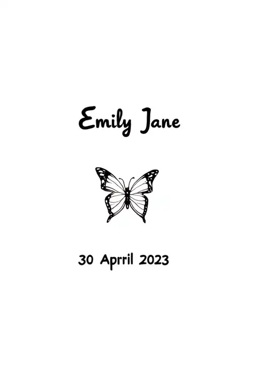 "Emily Jane 30 April 2023 " Butterfly landing tattoo design idea