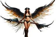 pirate woman with nice hips, small waist, large full exposed breasts, boots up to her knees facing forward tattoo design idea