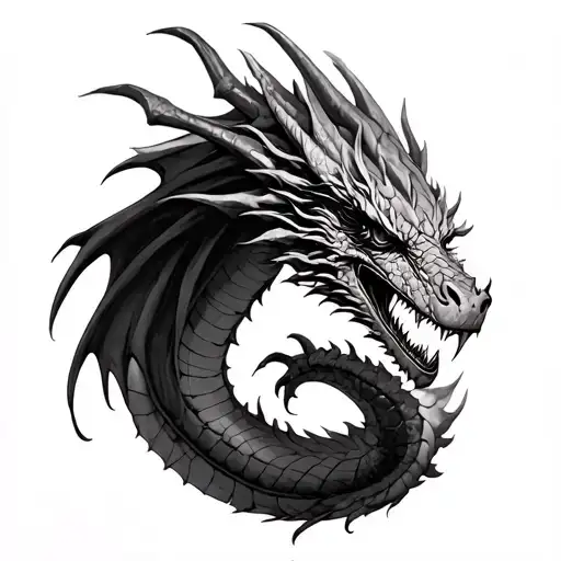 black and grey soft shaded mid evil dragon tattoo design idea