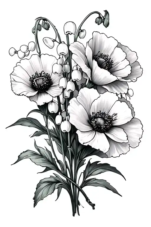 lily of the valley poppy marigold bouquet tattoo tattoo design idea