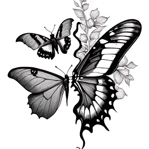 luna moth and swallowtail butterfly split in half tattoo design idea