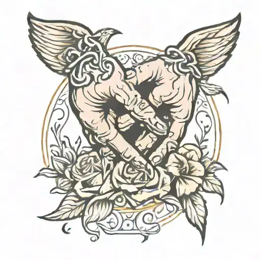 memorial loss of son holding hands tattoo design idea