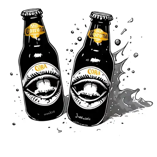 corona beer bottle with eyes and mouth tattoo design idea