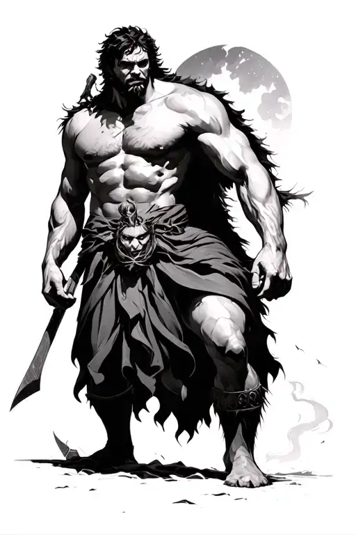 David vs Goliath Dark Fantasy style with minimal neon colored highlights   tattoo design idea