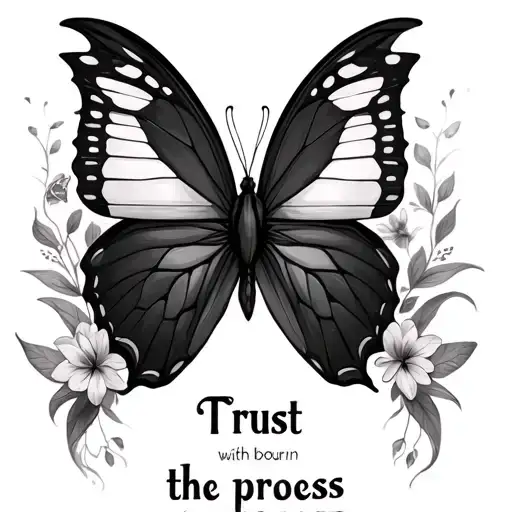 process of butterfly being born with trust the process written next to it tattoo design idea