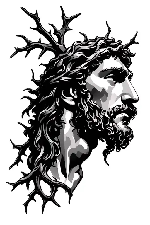 vines/thorns jesus inspired throat tattoo shown on a throat- elongating  tattoo design idea