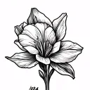 fine line tattoo freesia flower with cursive 224 incorportated into the stem tattoo design idea