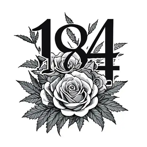 number 1984 with roses and weed leaf tattoo design idea