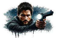 alan wake 2 game portrait with flashlight  tattoo design idea