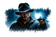 alan wake 2 game portrait with flashlight  tattoo design idea