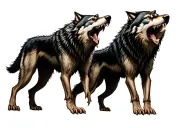 two fighting wolves in full growth with big fangs evil tattoo design idea