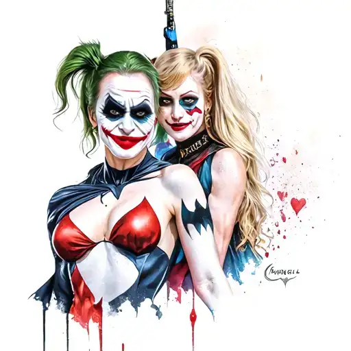 Batman Harley Quinn joker in gotham city tattoo design idea