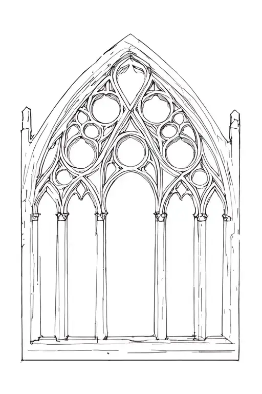 gothic cathedral window, in ruins, with wiccan  tattoo design idea