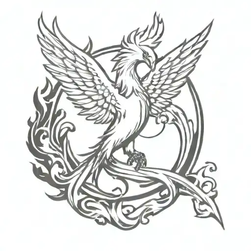 A phoenix rising from a wedding ring, symbolizing the rebirth and growth in both career and personal life tattoo design idea