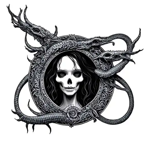Death from The Sandman in an ouroboros frame  tattoo design idea