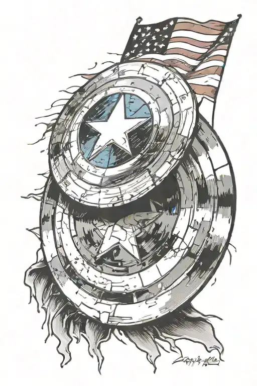 captain America shield in front of American flag tattoo design idea