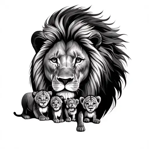 lion and 3 cubs surrounded tattoo design idea