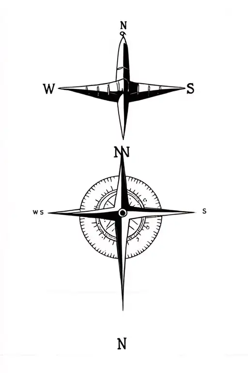 compass and aviation  tattoo design idea