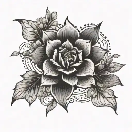 An intricate design of a submissive symbol surrounded by delicate flowers representing strength in vulnerability tattoo design idea