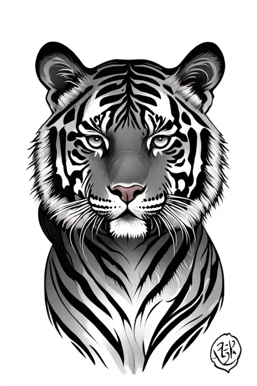 girl and tiger tattoo design idea