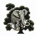 elephant covered by a tree intertwined tattoo design idea