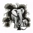 elephant covered by a tree intertwined tattoo design idea