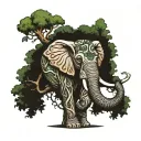 elephant covered by a tree intertwined tattoo design idea
