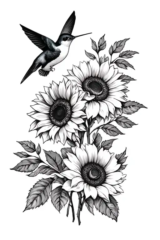 sunflowers roses hummingbirds frida kahlo style tattoo design idea